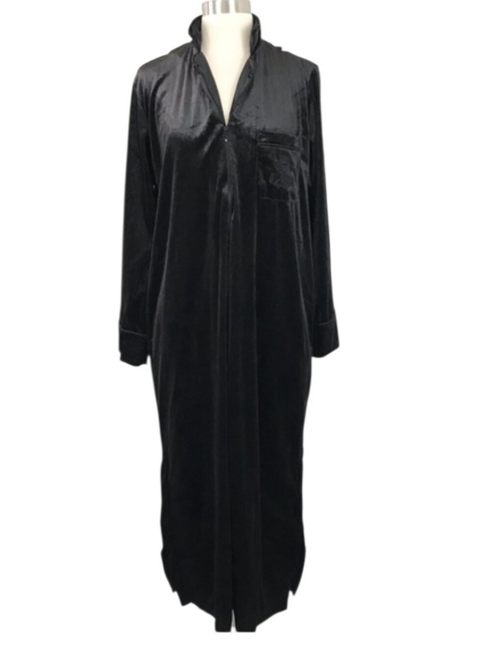 Lauren Ralph Lauren Velvet Zipper Front Caftan Robe  Notch Collar Embroidered Ch